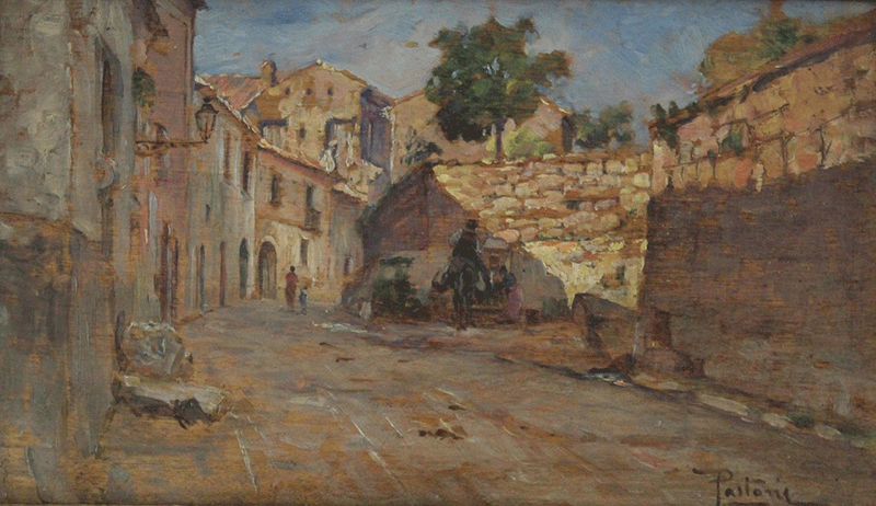 Pastoris Di Casalrosso veduta toscana 1880 olio su tavola 173x30 cm