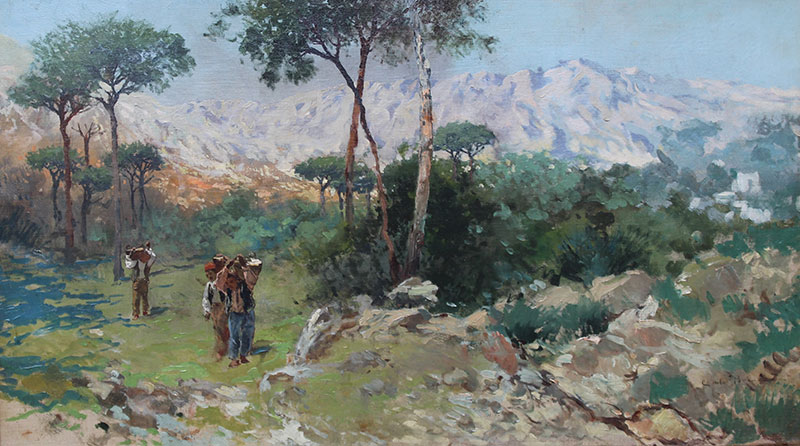 Brancaccio Carlo Paesaggio con figure di Anacapri fine800 olio su tela 415x725 cm